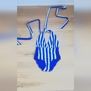 Nicole Miller Blue and White Striped Swimsuit